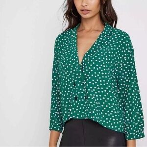 NWT | Topshop‎ | Womens Size 12 | Boxy Top Green Mix Viscose Polka Dot Button